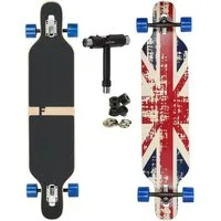FunTomia Longboard Longboard in 3 Flex Stufen Camber Ahornholz + T-Tool mit LED Rollen, Camber Twin Tip