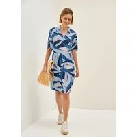 CECIL Volantkleid Sommerkleid mit grafischem Muster, V-Ausschnitt und lockerer Passform