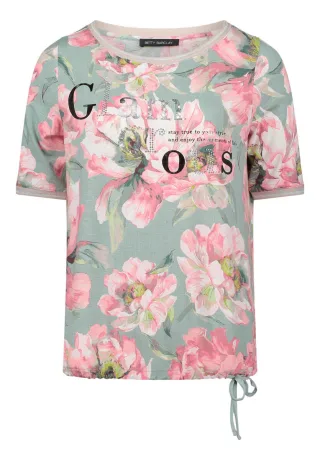 Betty Barclay - T-Shirt mit floralem Allover-Print und Schriftzug grün - Gr. - 36