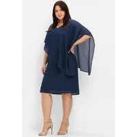 Sheego Etuikleid Cocktailkleid Ärmellos mit asymetrischem Cape