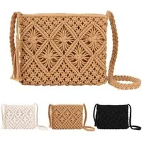 Zaewry Strandtasche Strohtasche Damen Stroh Umhängetasche Vintage Strandtasche mit Quaste (Strand Stroh Handtasche Boho Crossbody Tasche), für Damenreisen und Urlaub
