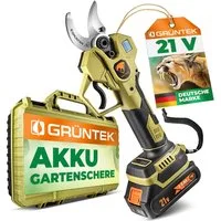 GRÜNTEK Astschere Premium Akku Astschere 21V 2Ah Brushless, Makita-Kompatibel, Ladezeit 60 Min, Gewicht 950g, Schnittgeschwindigkeit 0.8 Sek.