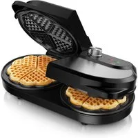 Arendo Waffeleisen Waffeleisen doppelt für 2 Herzwaffeln, 1400 W, Temperaturregler, 1400 W, 2 Zonen, Antihaftbeschichtung, Edelstahl, silber/schwarz, BPA-frei