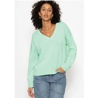 SASSYCLASSY Strickpullover Oversize Baumwoll-Pullover für Damen Lässiger Pullover mit V-Ausschnitt und gerippten Abschlüssen