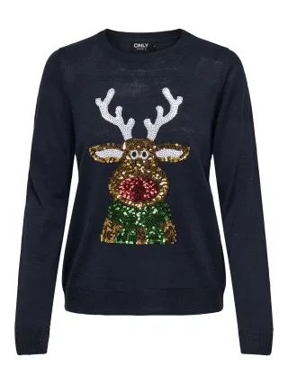 ONLY - ONLXMAS LS O-NECK MIX DETAIL BOX KNT night sky - Gr. - M