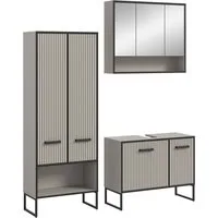 welltime Badezimmer-Set LOCRI, 3-tlg. Badkombination, Breite 154 cm, Rillenoptik, Metallkufen, (3-St., bestehend aus: Hochschrank, Waschbeckeunterschrank & Spiegelschrank), Bad-Kombination, Bad-Möbel, Badezimmer, Kombination, Kombi
