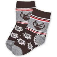 BONDI Trachtenkleid Trachten Baby Socken - HIRSCHL - grau/braun