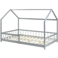 en.casa Hausbett, »Hesel« Montessori Bett Kiefernholz Grau 140 x 200 cm