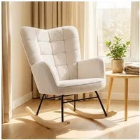 HOMCOM Schaukelstuhl Schwingsessel, Akzentstuhl, Wohnzimmersessel für Schlafzimmer (Schwingsessel, 1 St), für Wohnzimmer, Beige