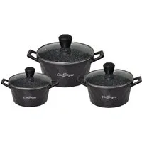 Cheffinger Topf-Set Kochtopf Kasserolle Topf Set 6-tlg schwarz Glasdeckel Cheffinger, Material: Aluminium, Glas