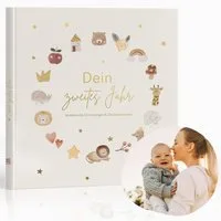 MeinBaby123® Tagebuch Dein 2tes Jahr - Erinnerungsbuch hochwertig vergoldet, Perfektes Geschenk zum ersten Geburtstag, Geschenkidee