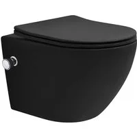 LuxeBath Tiefspül-WC Spülrandloses Wand Hänge WC aus Keramik, mit WC-Sitz Absenkautomatik, Toilette mit Bidet-Funktion, Tornadospülung, Softclose-Klodeckel