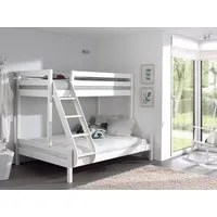 Vipack Etagenbett Martin, 2 Liegeflächen 140 u. 90/200, Kiefer massiv, Made in Europe (B/H/T ca. 208x167x156cm, untere Liegefläche mit Mittelsteg), inkl. Rolllattenroste, oben mit Absturzschutz, Farben weiß und natur