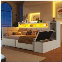 Merax Daybett mit LED Lichtleiste, USB & Typ-C, Samt (Schlafsofa Sofabett Jugendbett Kinderbett, 1 tlg), Tagesbett 90x190cm mit 2 Schubladen,Ablagefach,Stauraumbank am Fußende
