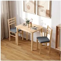 HOMCOM Essgruppe Esstisch mit 2 Stühlen Platzsparend Esszimmergruppe, (Sitzgruppe, 3-tlg., Küchentisch mit gepolsterten Essstühlen), für kleine Raum, Esszimmer, Küche, Naturholz