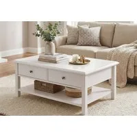 moebel-dich-auf Couchtisch AARHUS (weiß, im Landhausstil), 2 Schubkästen, 1 Ablageboden, 102 cm breit