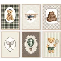 homestyle-accessoires Poster Kinderzimmer Bilderwand 6erSet Bilderset Babyzimmer TEDDYBÄR, - Ohne Bilderrahmen - Sorgfältige & sichere Verpackung