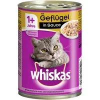 Whiskas 1+ mit Geflügel in Sauce 400 g - 12 Stück, Nassfutter für: Katze