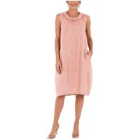 dy_mode Midikleid Damen Leinenkleid Luftiges Midi Sommerkleid Ballonkleid Strandkleid in Unifarbe, Wasserfallkragen, mit seitlichen Eingriffstaschen