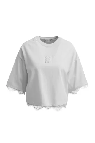 Smith&Soul - Boxy Cropped T-Shirt Lace Hem white - Gr. - XS