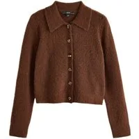 Next Strickjacke Gerippte Strickjacke mit Wollanteil und Kragen (1-tlg)