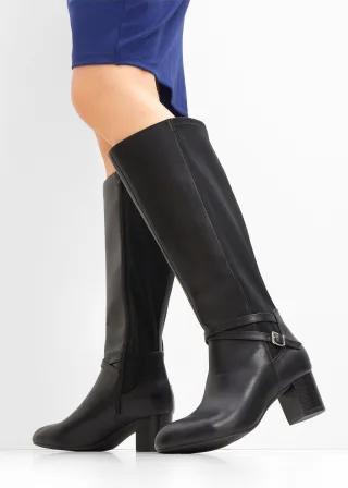 bonprix Stiefel, schwarz, Gr.37, Zeitloser Weitschaftstiefel mit dekorativer Schnalle, aus Vegan