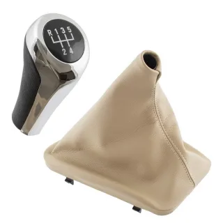 5-Gang Schaltknauf Chrom Design + Schaltmanschette BEIGE für BMW E46 1998-2005