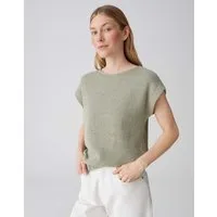 OPUS Kurzarmshirt Jerseytop in Strickoptik Lockerer Schnitt, Gummibund am Saum