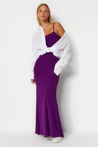 Unifarbenes Maxikleid mit Spaghettiträgern für Damen, figurbetont, Abend-/Alltagskleid