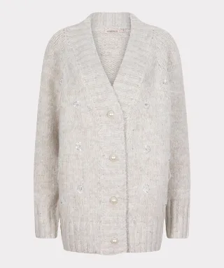 Esqualo - Strickjacke mit verzierten Federn beige - Gr. - L