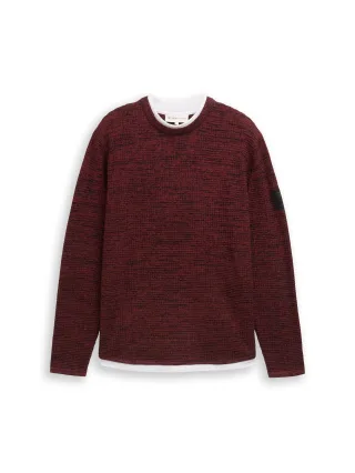 Denim Tom Tailor - Strickpullover im 2-in-1-Look burned red black mouline - Gr. - XXL