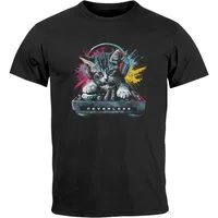 Neverless Print-Shirt Herren T-Shirt Techno DJ Katze Electronic Music Rave Festival mit Print