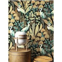 Newroom Vliestapete Tryphosa Tapete Mustertapete Dschungel,Vogel,Palmenblätter, Schwarz Tapete Modern Dschungel - Mustertapete Tiere Türkis Beige Tropisch Floral Vogel Palmenblätter für Schlafzimmer Wohnzimmer Küche, Tiere
