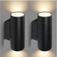 IMPTS LED Wandleuchte LED Schwarz Wandlampe Außen Innen 2 Stück Up Down Außenwandleuchten, LED wechselbar, Inkl 4 x GU10 Leuchtmittel, Warmweiß, Gartenstrahler Badleuchte Hauswand Up Down Inkl 4 x GU10 Leuchtmittel