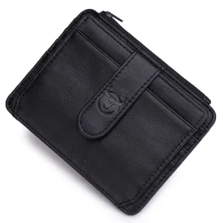 BULLCAPTAIN Men's Genuine Leather RFID Blocking Wallets, Thin Zipper Short Wallet Multiple Card Slots Coin Purse Holder
