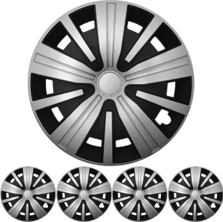15 ZOLL 4x PREMIUM DESIGN Radkappen Radzierblenden Spinel BIS Silber / Schwarz