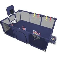JEOBEST Laufstall Baby Laufgitter - Große Sicherheitsspielplatz, 180x120x66cm - mit Basketball-Netz 50 Ozeanbälle und 4 bunten Ringen