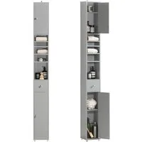 SoBuy Hochschrank BZR34 Badezimmerschrank Hochschrank Schmal Badschrank für kleine Bäder Badkommode, mit verstellbare Ablagen Platzsparender, Waschbecken, WC