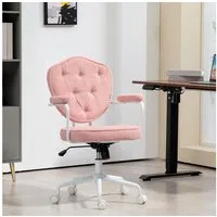 HOMCOM Bürostuhl Ergonomisch Schreibtischstuhl mit Wippfunktion, geknöpftem Bezug (Computerstuhl, 1 St), für Home Office, Teddybärvlies, Rosa