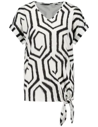 GERRY WEBER Collection - Gemustertes Kurzarmshirt mit Knotendetail beige/weiß - Gr. - 38