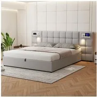 STILVORA Polsterbett 180x200 Bettgestelle Stauraumbett mit USB port und Lampe,Doppelbett (Hydraulikbett mit Stauraum,Holzlattenunterstützung, 1-tlg., 180 x 200 cm, mit Matratze), mit USB-Anschluss, Wireless Charging, Beleuchtete Lampe