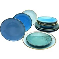 CreaTable Tafelservice Geschirr-Set NATURE COLLECTION Aqua (12-tlg), 4 Personen, Steinzeug, Teller Set, Service, 12 Teile, für 4 Personen