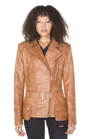 Lange Damen-Bikerjacke aus Leder – Quito