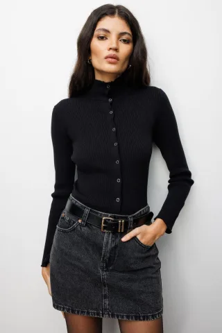 Slim Fit Halb-Rollkragen-Cardigan mit Knopfverschluss