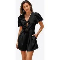 Imily Bela Strampler Damen Jumpsuits mit Schleife vorne und Puffärmeln (Packung, 1-tlg., 1per-Pack) einfarbig