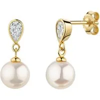 Firetti Paar Ohrstecker Schmuck Geschenk Gold 333 Ohrschmuck Ohrringe Tropfen, mit Zirkonia (synth) - mit Süßwasserzuchtperle
