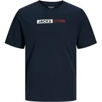 Jack & Jones Rundhalsshirt Jack&Jones XXL T-Shirt navy Brustprint JJECORP