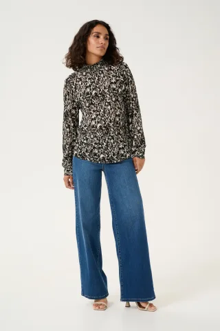 Langarm-Bluse Regular fit Black/ElefantS. GraphicFlower floral