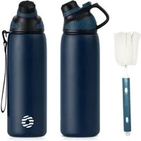 LuxusKollektion Trinkflasche Trinkflasche Edelstahl Thermo BPAfrei Magnetdeckel Dunkelblau 800 ml