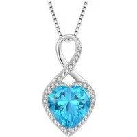 LuxusKollektion Herzkette Unendlichkeit Kette Damen 925 Sterling Silber Herz Aquamarin Halskette